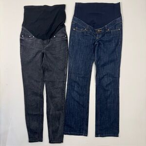 Set of 2 Maternity Jeans Thyme Bootcut & H&M Super Skinny Size S Dark Blue Denim